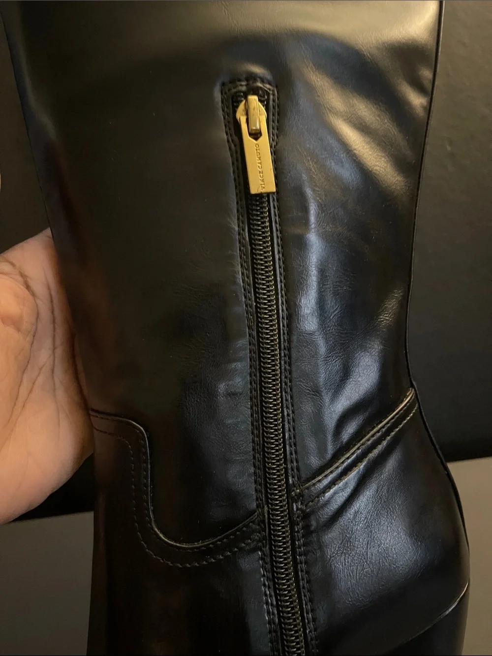 Vince Camuto Black Leather Knee High Block Heel Boots Sz 7.5 Wide Calf NWB